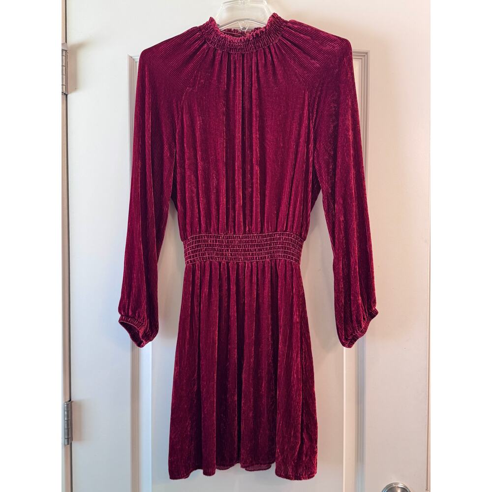 Bella Dahl Velvet Dress Silk Blend Burnt Orange Smocked Waist Boho XS - Picture 2 of 6